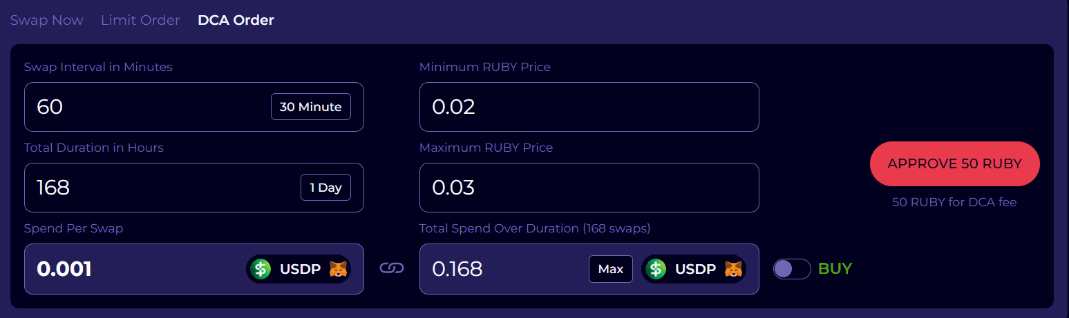 Screenshot of DCA interface